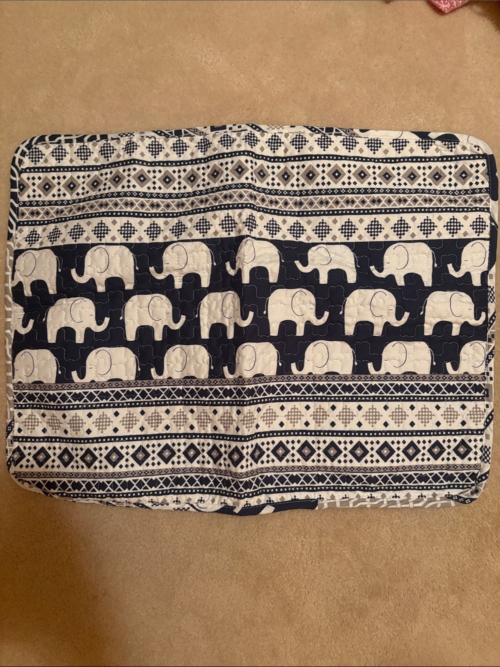 Elephant Pattern Quilted pillow sham - Navy and White